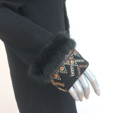 St. John Jacket Black Fur-Trimmed Embroidered Knit Size Small