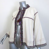 Ulla Johnson Tassel-Tie Jacket Cream Embroidered Raw Silk Size Medium