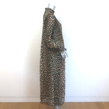 Ganni Pleated Leopard Print Midi Dress Brown Georgette Size 38
