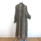 Ganni Pleated Leopard Print Midi Dress Brown Georgette Size 38