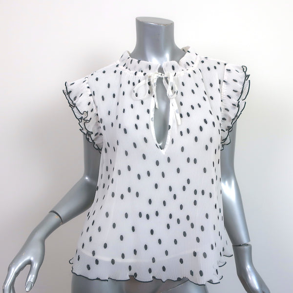 GANNI Printed Georgette Smocked Ivory outlets Top Black Polka Dot Peplum