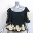 THE GREAT Top Black Floral Embroidered Ruched Cotton Size 1 Short Sleeve Blouse