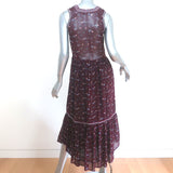 Ulla Johnson Sleeveless Midi Dress Leena Bordeaux Embroidered Chiffon Size 0