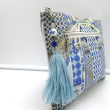 Camilla Small Clutch Blue/White Printed Canvas Bag