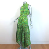 Alemais Phyllis Twist-Front Pleated Midi Dress Green Floral Print Cotton Size 8