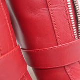 Gianvito Rossi Zip-Front Buckled Ankle Boots Red Leather Size 36.5
