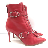 Gianvito Rossi Zip-Front Buckled Ankle Boots Red Leather Size 36.5