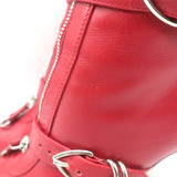 Gianvito Rossi Zip-Front Buckled Ankle Boots Red Leather Size 36.5