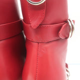 Gianvito Rossi Zip-Front Buckled Ankle Boots Red Leather Size 36.5