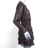 IRO Anael Ruffled Mini Dress Black/Fuchsia Lurex-Striped Silk Size 36 NEW