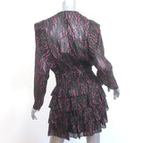 IRO Anael Ruffled Mini Dress Black/Fuchsia Lurex-Striped Silk Size 36 NEW
