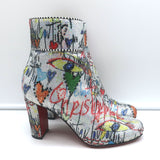 Christian Louboutin Loubitag Sequined Graffitti Ankle Boots Silver Size 37.5