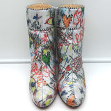 Christian Louboutin Loubitag Sequined Graffitti Ankle Boots Silver Size 37.5