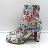 Christian Louboutin Loubitag Sequined Graffitti Ankle Boots Silver Size 37.5