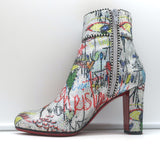 Christian Louboutin Loubitag Sequined Graffitti Ankle Boots Silver Size 37.5