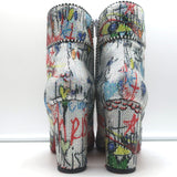 Christian Louboutin Loubitag Sequined Graffitti Ankle Boots Silver Size 37.5