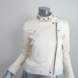 IRO Mazey Biker Jacket White Denim-Trimmed Leather Size 36