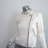 IRO Mazey Biker Jacket White Denim-Trimmed Leather Size 36