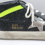Golden Goose Glitter Mid Star Sneakers Black & Silver Metallic Leather Size 41