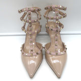 Valentino Rockstud Caged Pumps Nude Patent Leather Size 41 Pointed Toe Heels