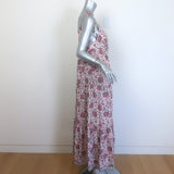 Natalie Martin January Tiered Maxi Dress White/Pink Floral Print Silk Size Large