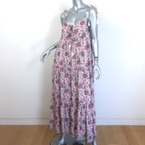 Natalie Martin January Tiered Maxi Dress White/Pink Floral Print Silk Size Large