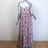Natalie Martin January Tiered Maxi Dress White/Pink Floral Print Silk Size Large