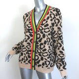 Kule The Cat Cardigan Beige Leopard Jacquard Knit Size Large V-Neck Sweater