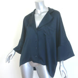 Joie Desmonda Pajama Top Navy Satin Size Large Button-Down Blouse
