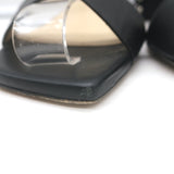 Jimmy Choo Aadra Faux Pearl-Studded Low Heel Sandals Black Leather Size 38