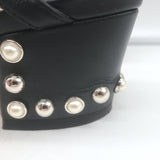 Jimmy Choo Aadra Faux Pearl-Studded Low Heel Sandals Black Leather Size 38
