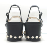 Jimmy Choo Aadra Faux Pearl-Studded Low Heel Sandals Black Leather Size 38