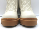 Gucci Kensington GG Supreme Crystal Buckle Boots Cream Canvas & Leather Size 38