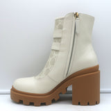 Gucci Kensington GG Supreme Crystal Buckle Boots Cream Canvas & Leather Size 38