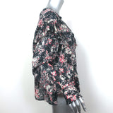 Isabel Marant Etoile Ruffle Blouse Jelby Black/Multi Printed Crepe Size 38