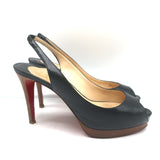 Christian Louboutin Cathay 100 Peep Toe Slingback Pumps Black Leather Size 38