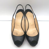 Christian Louboutin Cathay 100 Peep Toe Slingback Pumps Black Leather Size 38
