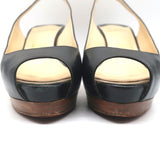 Christian Louboutin Cathay 100 Peep Toe Slingback Pumps Black Leather Size 38