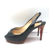 Christian Louboutin Cathay 100 Peep Toe Slingback Pumps Black Leather Size 38