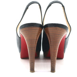 Christian Louboutin Cathay 100 Peep Toe Slingback Pumps Black Leather Size 38