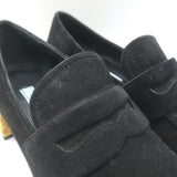 Prada Jewel-Heel Penny Loafer Pumps Black Suede Size 38.5