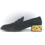 Prada Jewel-Heel Penny Loafer Pumps Black Suede Size 38.5