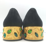 Prada Jewel-Heel Penny Loafer Pumps Black Suede Size 38.5