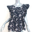 SEA Ruffle Blouse Tatiana Navy Floral Print Cotton Size 0 Flutter Sleeve Top