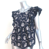 SEA Ruffle Blouse Tatiana Navy Floral Print Cotton Size 0 Flutter Sleeve Top