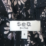 SEA Ruffle Blouse Tatiana Navy Floral Print Cotton Size 0 Flutter Sleeve Top