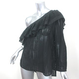 Veronica Beard Ruffled One Shoulder Top Cruz Black Cotton Eyelet Size 12 NEW