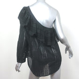 Veronica Beard Ruffled One Shoulder Top Cruz Black Cotton Eyelet Size 12 NEW