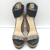 Jimmy Choo Neston Cork Wedge Sandals Snakeskin & Black Leather Size 38.5