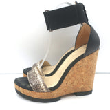 Jimmy Choo Neston Cork Wedge Sandals Snakeskin & Black Leather Size 38.5